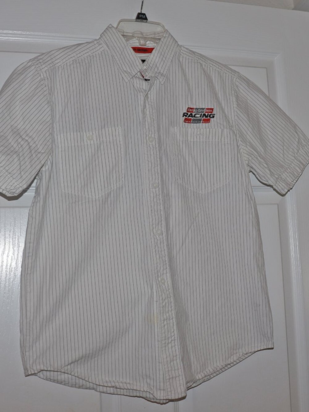 Harley Davidson Racing Men's Striped Garage Button Up Embroidered Pockets Small